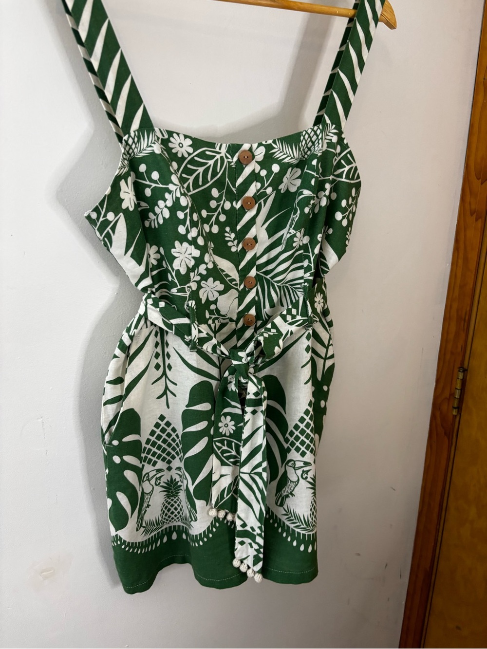 Rachel Zoe Green & White Tropical Print Sleeveless Linen Shorts Romper - Picture 11 of 11